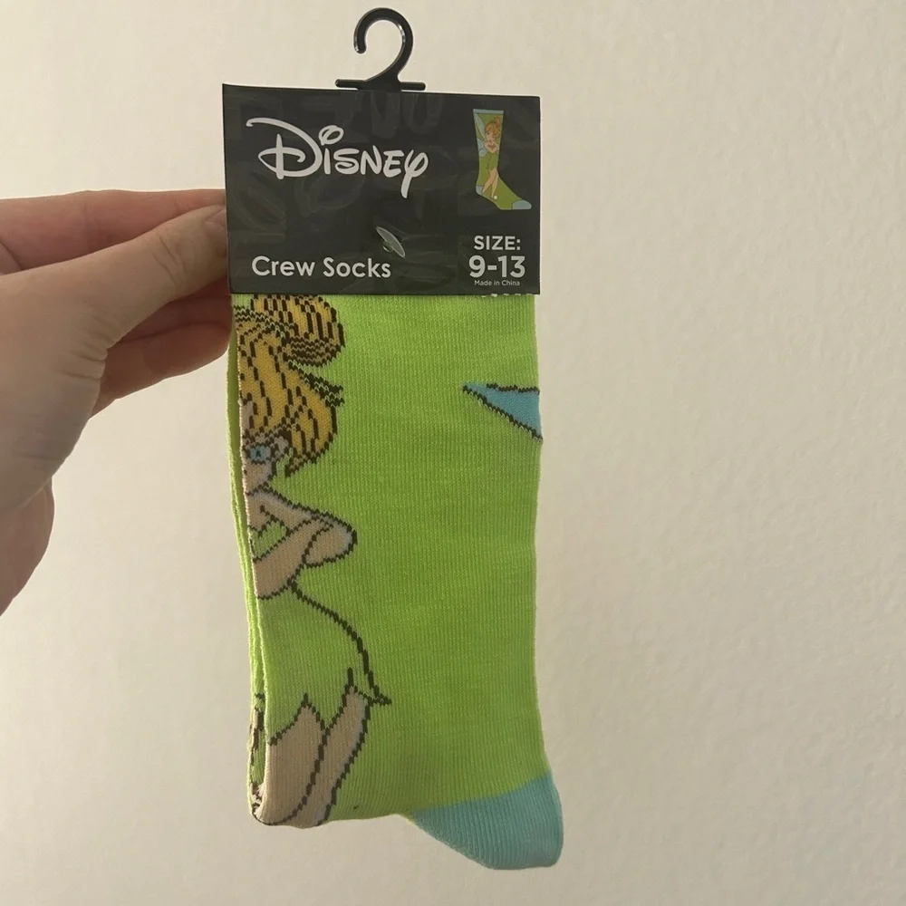 Disney Tinker Bell Crew Socks - Size 9-13, Unisex - NWT